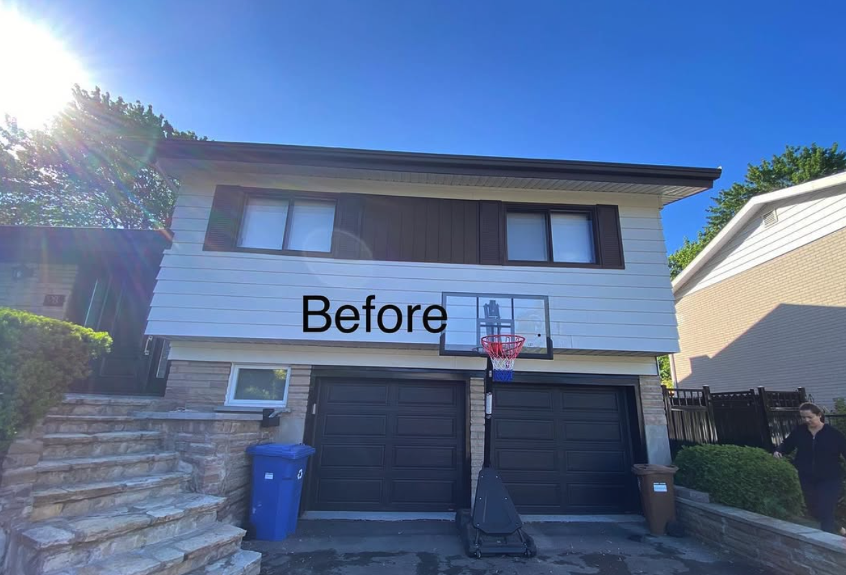 Siding and garage before painting